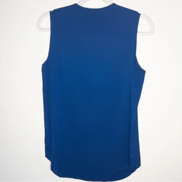 Theory Silk Split Neck Button Down Sleeveless Blouse - Picture 4 of 6